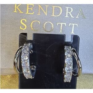 Kendra Scott Livy Huggie Hoop Earrings Rhodium Plate White Crystal New Dust Bag